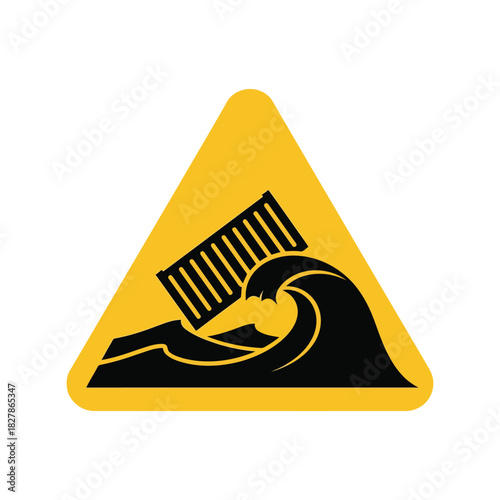 Container falling overboard warning sign   marine pollution hazard Vector
