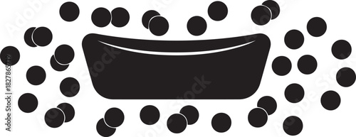 Abstract black silhouette of a bowl surrounded by scattered dots