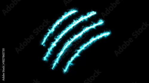 Aqua color claw effect animated animal scratch effect flaming scratch light effect 4k neon fire scratch looping ,fire slash effect on black background.