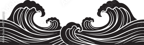 Stylized black and white waves border design
