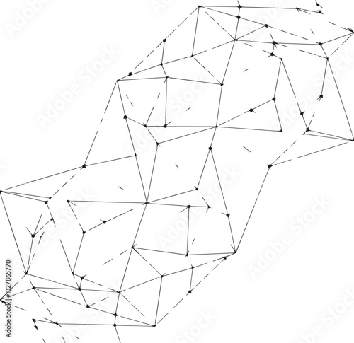 Abstract interconnected geometric network with nodes and lines isolated on transparent background, isolated on white background, Vector, illustration