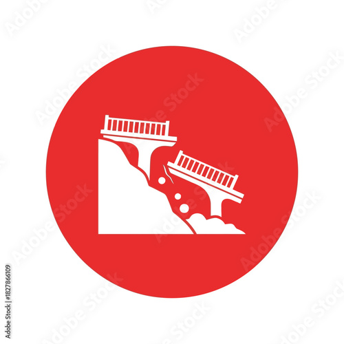 Infrastructure failure: bridge landslide damage vector icon Vector