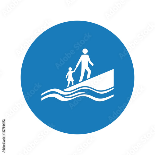 Family boat journey icon   safe passage & parental guidance vector Vector