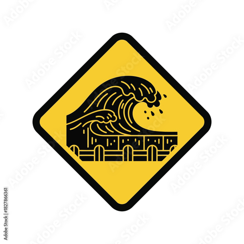 Tsunami warning sign icon   water wave danger symbol vector Vector