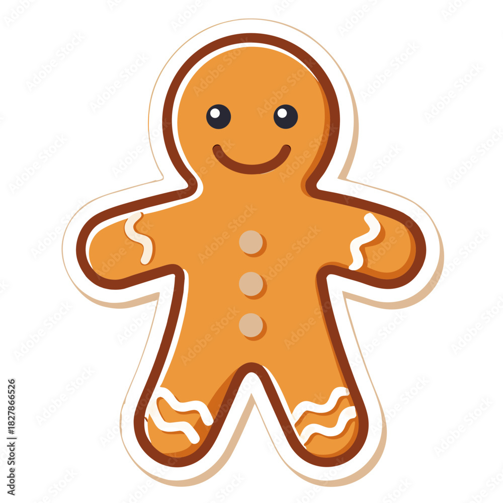 Obraz premium Gingerbread Man's cheerful Expression sticker: An animated gingerbread man with a warm smile is perfect for holiday seasons, cheerful with a joyful design.