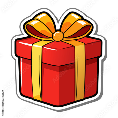 Gift Box of Celebration sticker: A radiant red gift box adorned with a golden ribbon and bow, ready to bestow joy and anticipation upon the recipient. It captures the essence of special occasions.
