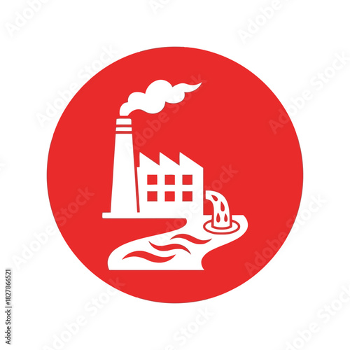Water pollution icon: industrial factory waste discharge symbol Vector