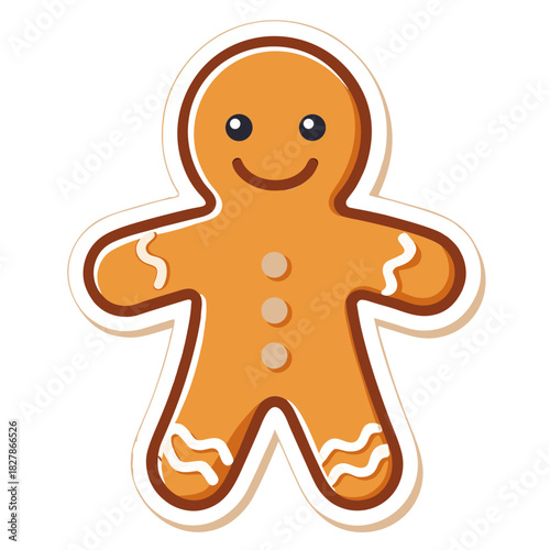 Gingerbread Man's cheerful Expression sticker: An animated gingerbread man with a warm smile is perfect for holiday seasons, cheerful with a joyful design.
