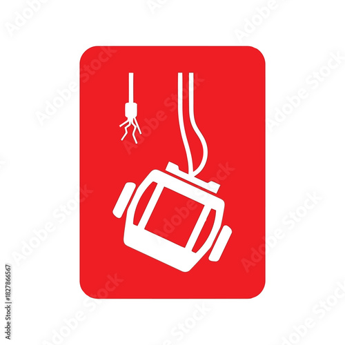 Red & white gondola lift icon: mountain transport vector graphic Vector