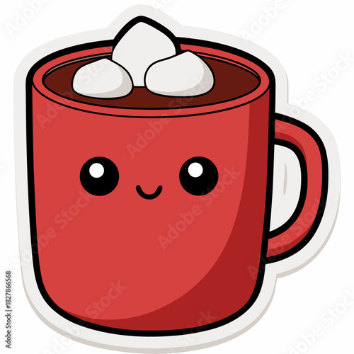 Cozy Mug of Cocoa sticke: A cheerful cartoon mug overflows with steaming cocoa, topped with fluffy marshmallows, creating a warm, inviting image, perfect for adding a touch of sweetness to any design.
