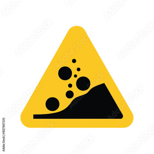 Falling rocks warning sign vector icon. landslide hazard symbol. Vector
