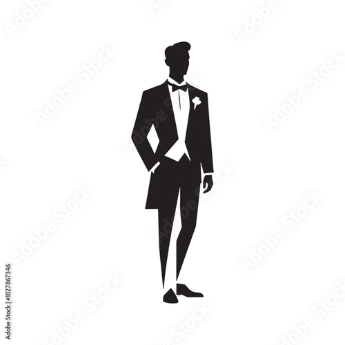 Silhouette of the groom in a neat and charismatic suit