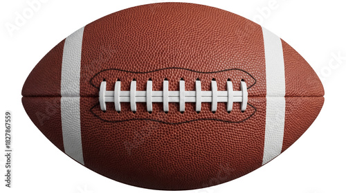 American football PNG isolated on transparent background, brown leather ball with white stripes for sports and game design