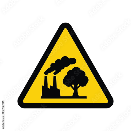 Industrial air pollution warning sign icon: environment hazard Vector