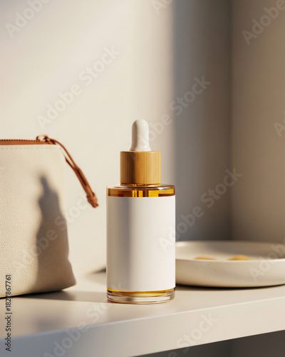 Wellness Serum Bottle Mockup with Natural Materials