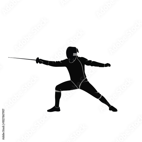 Silhouette of a Fencer in Action A Dynamic Depiction of Competitive Fencing Pose