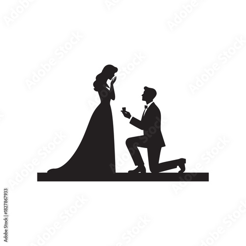 Romantic proposal silhouette with the groom on his knees
