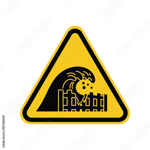 Tsunami flood warning sign   emergency disaster safety icon vector Vector