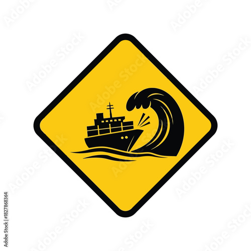 Tsunami warning ship hazard vector sign icon Vector