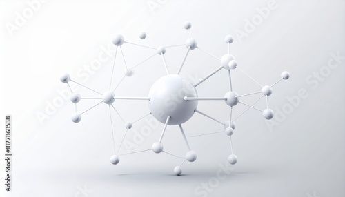 Fototapeta Naklejka Na Ścianę i Meble -  A 3D representation of a molecular structure, featuring interconnected spheres, symbolizing scientific concepts like chemistry and molecular biology.