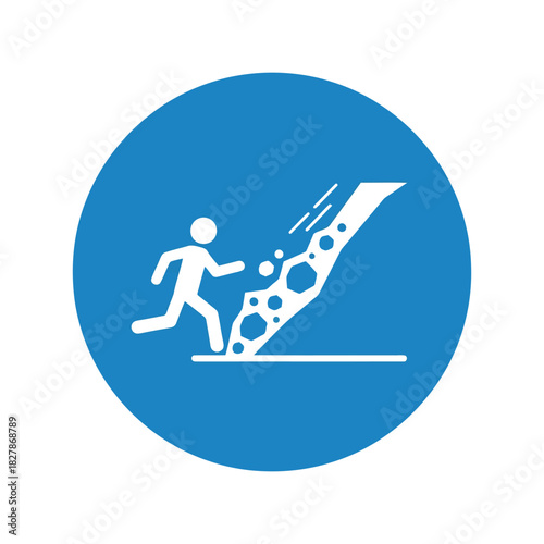Falling rocks warning sign icon   landslide hazard alert Vector