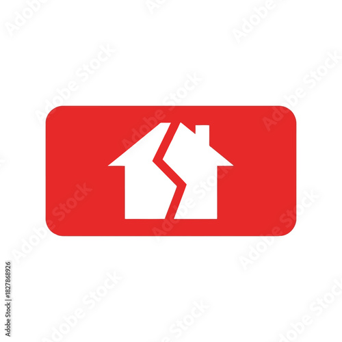 Split house icon: real estate problem & home crisis vector Vector