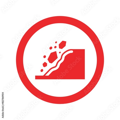 Red landslide falling rocks warning sign vector icon Vector