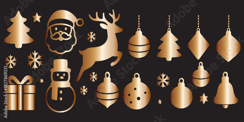 Christmas ball icon set. Christmas balls and ornaments holiday decoration vector illustration on black background.
