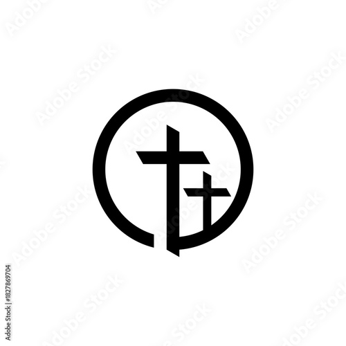 A minimalist circular icon with two Christian crosses, symbolizing faith, hope, and the holy gospel for church or ministry branding