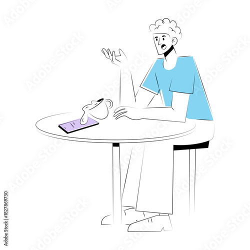 A doodle style illustration showing a coffee spill