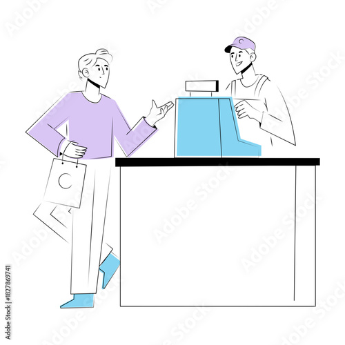 A doodle style illustration showing a billing counter