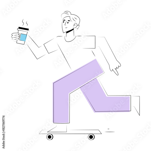 Hand drawn style illustration showing a person running for takeaway coffee