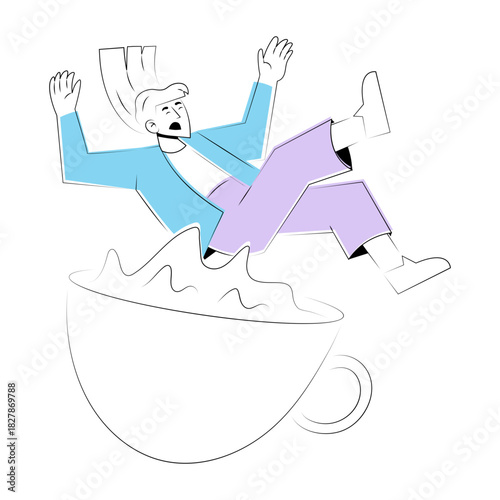 A doodle style illustration showing coffee addiction