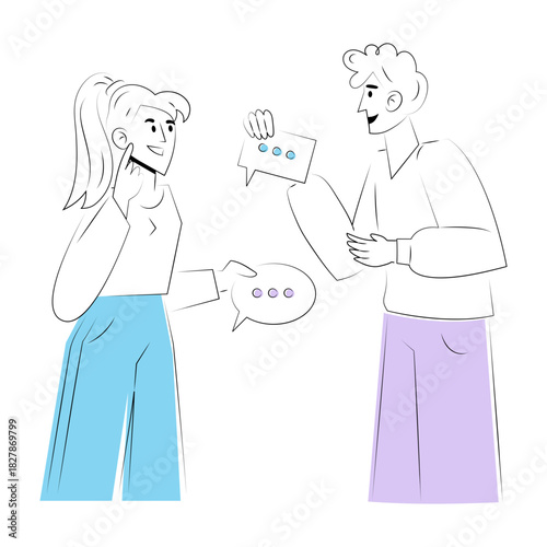 A doodle style illustration showing exchanging thoughts