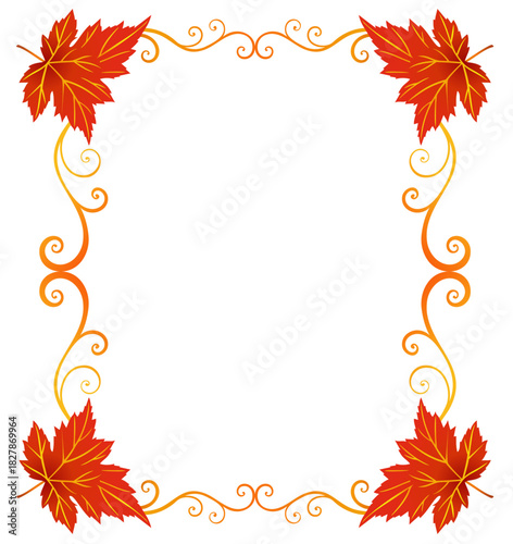 Square Maple Leaf Frame with Orange and Red Swirls