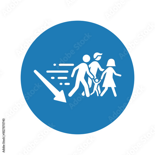 Family evacuation direction arrow icon   emergency safety guidance Vector