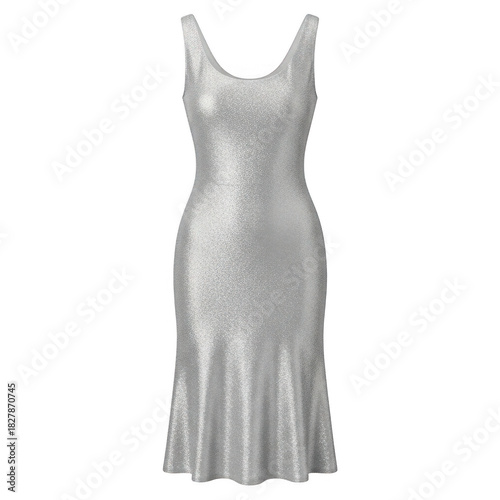 Sparkling silver sleeveless maxi dress isolated on transparent background