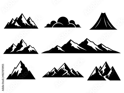 Silhouetted Mountain Peaks Vector Illustrations of Rocky Landscapes for Outdoor Adventure Design