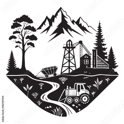 Black mining natural resources Silhouette Vector, High Quality Illustration on White Background