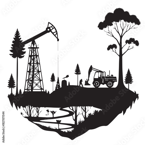 Black mining natural resources Silhouette Vector, High Quality Illustration on White Background
