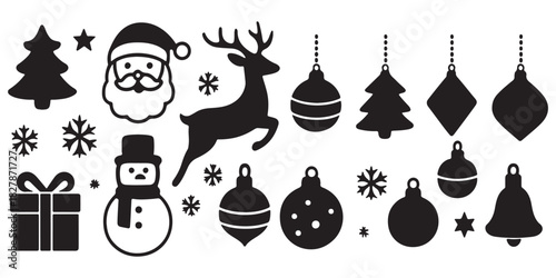 Christmas ball icon set. Christmas balls and ornaments holiday decoration vector illustration on black background.