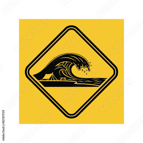Tsunami warning sign vector. coastal hazard alert icon. Vector
