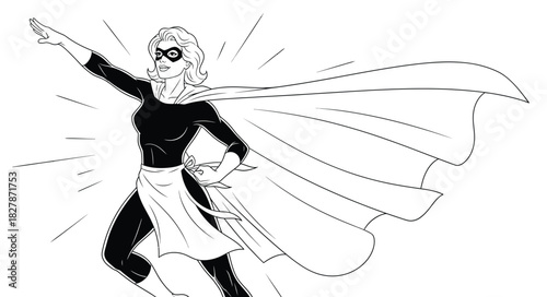 Empowered Superhero Woman Line Art Illustration Promoting Women’s Rights