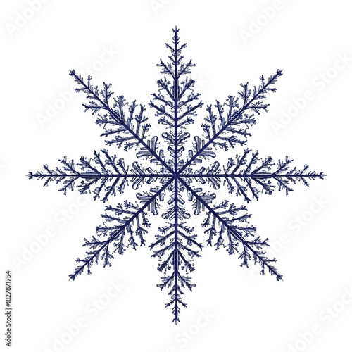 Elegant blue snowflake illustration showcasing a delicate frozen crystal formation, symbolizing winter's serene beauty