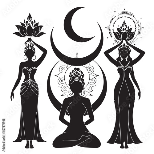 Black moon deities Silhouette Vector, High Quality Illustration on White Background