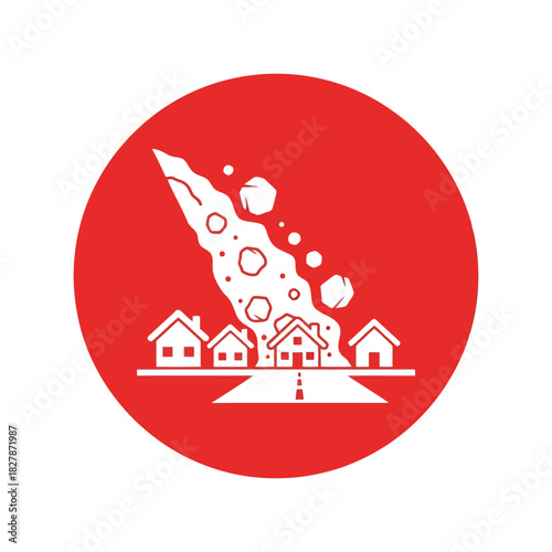 Landslide hazard threatening homes icon | natural disaster risk Vector