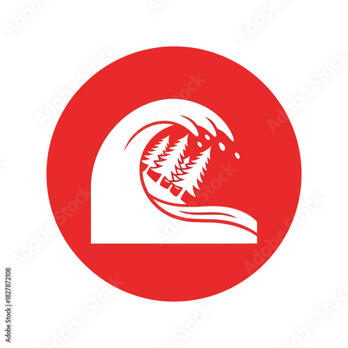 Tsunami wave forest logo: climate change environmental danger icon Vector
