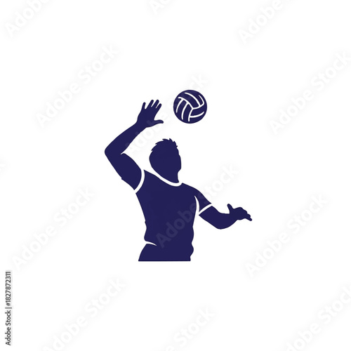 Silhouette of a male volleyball player in mid-air, spiking the ball with powerful athletic action