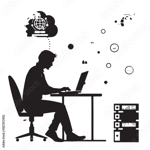 Black network administration Silhouette Vector, High Quality Illustration on White Background