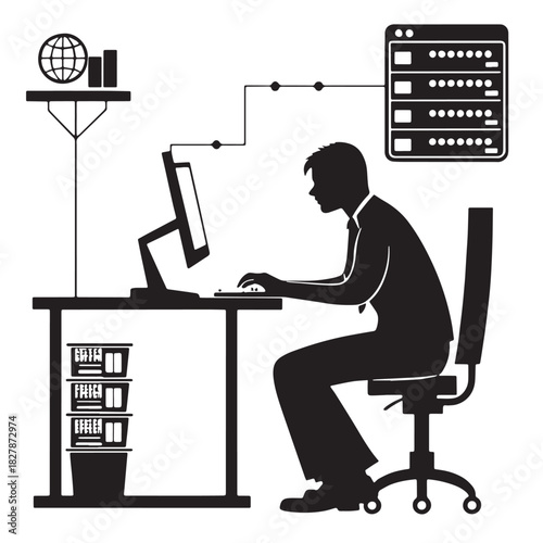 Black network administration Silhouette Vector, High Quality Illustration on White Background